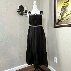 Old Navy Black Cottagecore Whimsigoth Tiered Maxi Dress Cotton Rayon Size Small